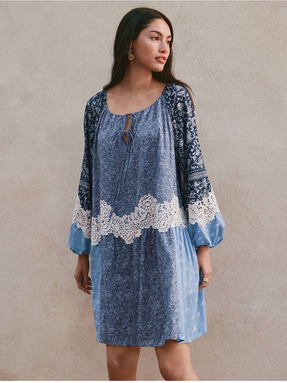 Ann Taylor Loft paisley lace tie dress L